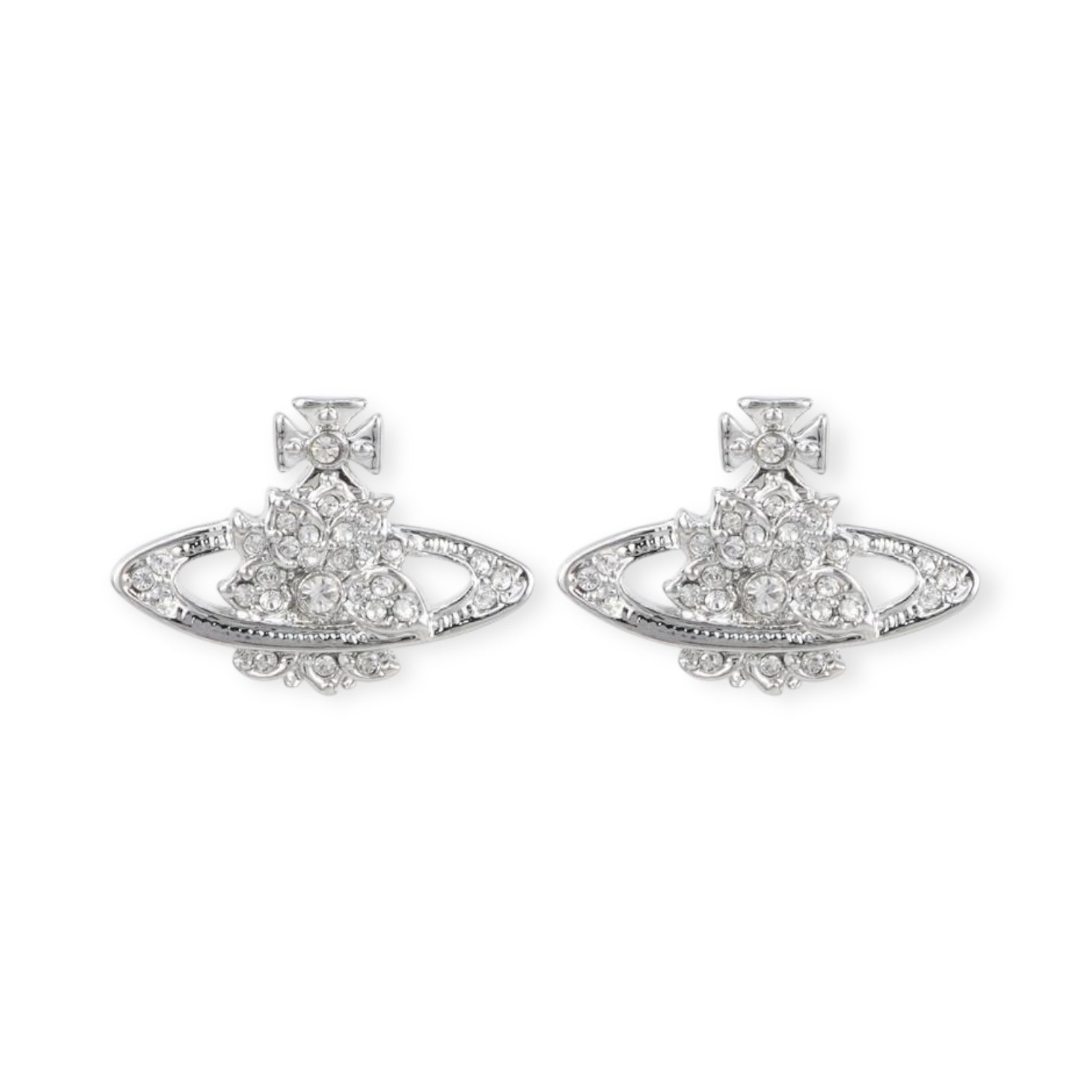 Lotus Flower Design Crystal Pendant Earrings Orange & Silver (2 Colors)