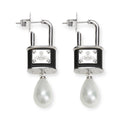 Rens Lock Locket Padlock Pendant Pearl Drop Earrings (4 Colors)