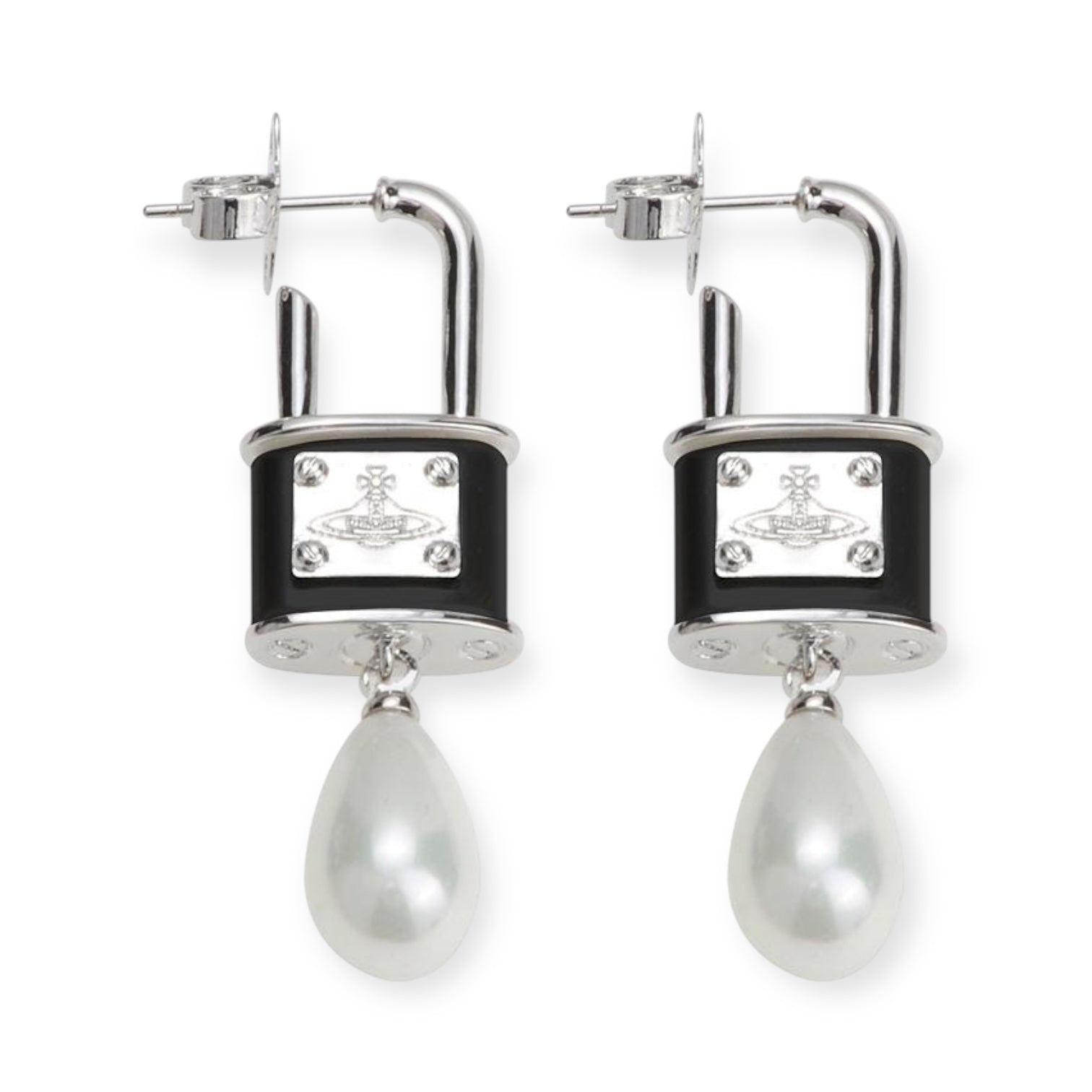 Rens Lock Locket Padlock Pendant Pearl Drop Earrings (4 Colors)