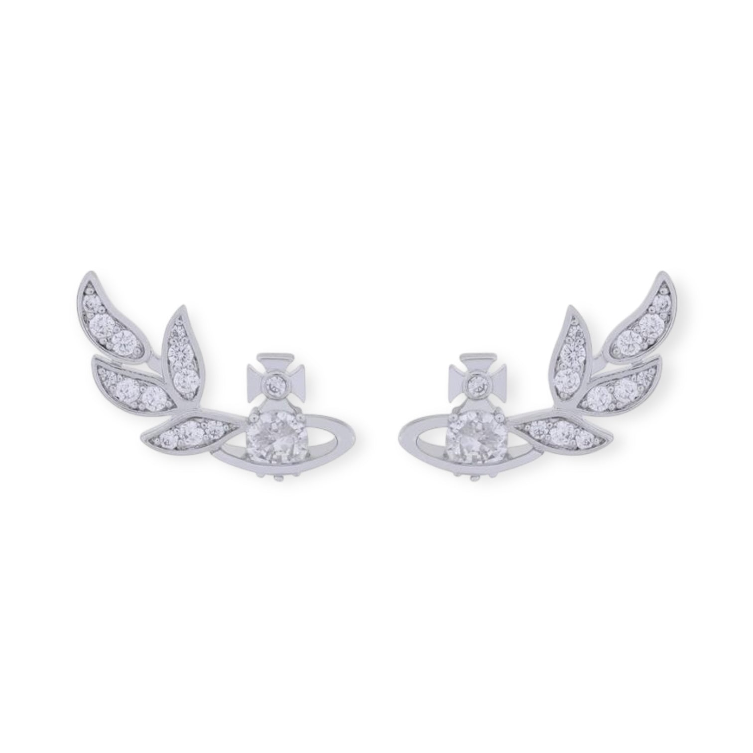 Flower Studded Leaves Wings Mini Gem Orb Pendant Earrings (4 Colors)