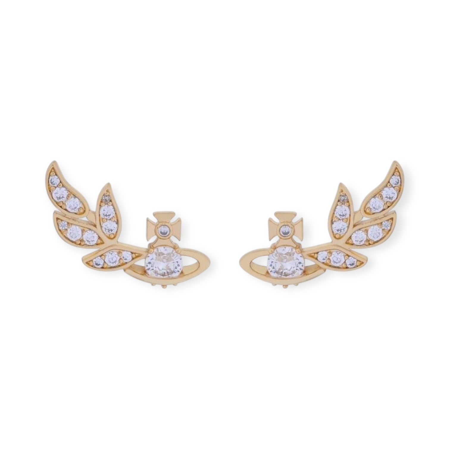 Flower Studded Leaves Wings Mini Gem Orb Pendant Earrings (4 Colors)