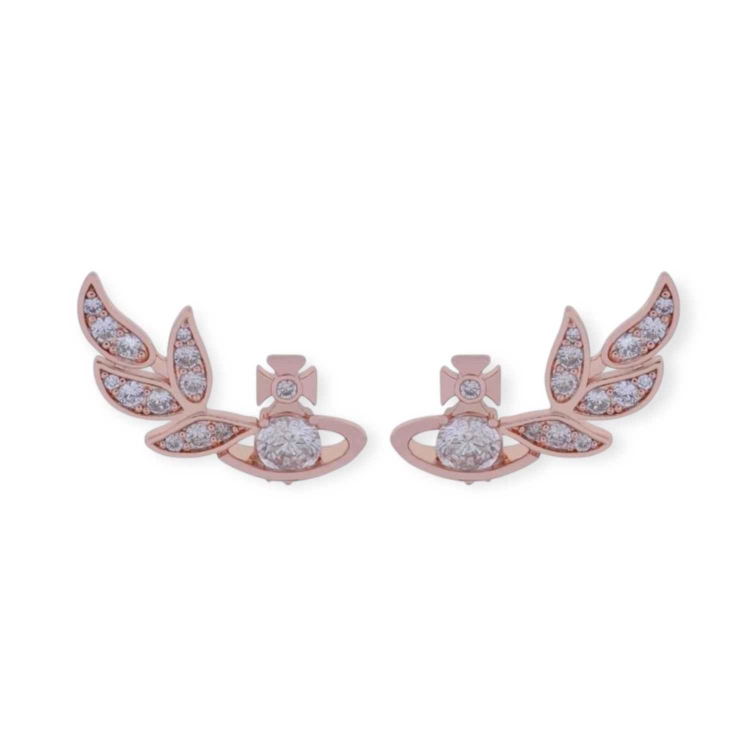 Flower Studded Leaves Wings Mini Gem Orb Pendant Earrings (4 Colors)