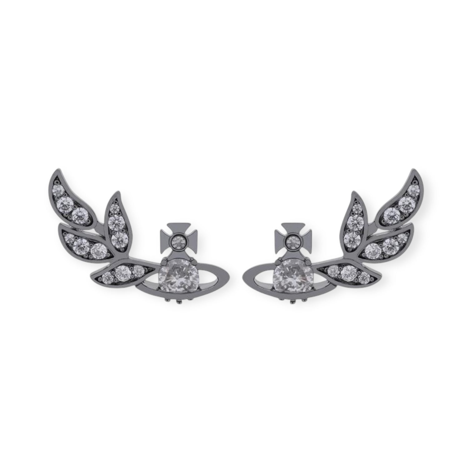 Flower Studded Leaves Wings Mini Gem Orb Pendant Earrings (4 Colors)