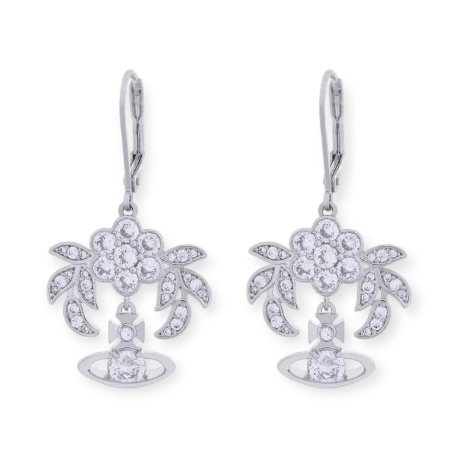 Flower Studded Leaves Mini Gem Orb Hanging Pendant Earrings (4 Colors)