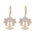Flower Studded Leaves Mini Gem Orb Hanging Pendant Earrings (4 Colors)