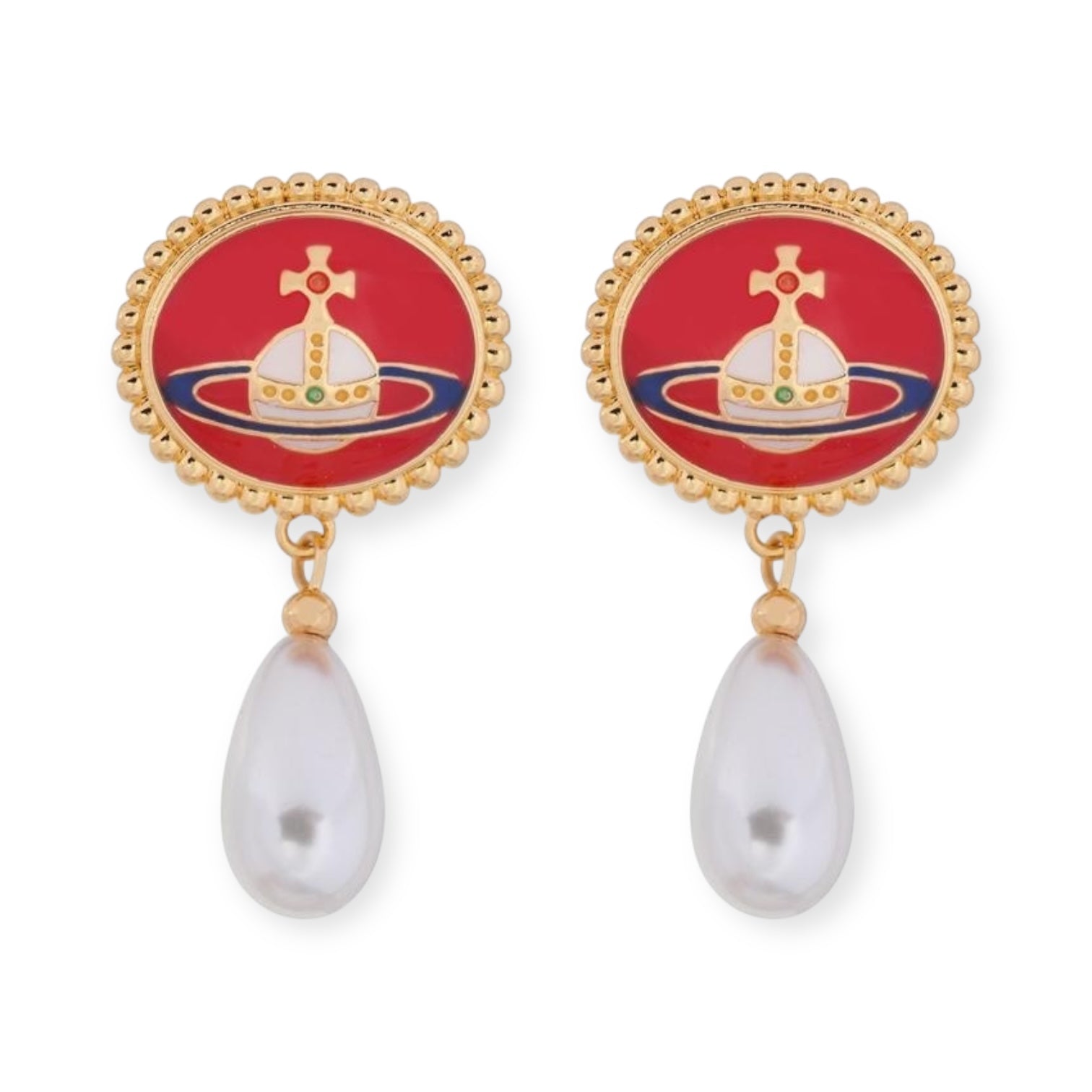 Pebble Engraved Orb Pendant Hanging Silver Pearl Drop Earrings (5 Colors)