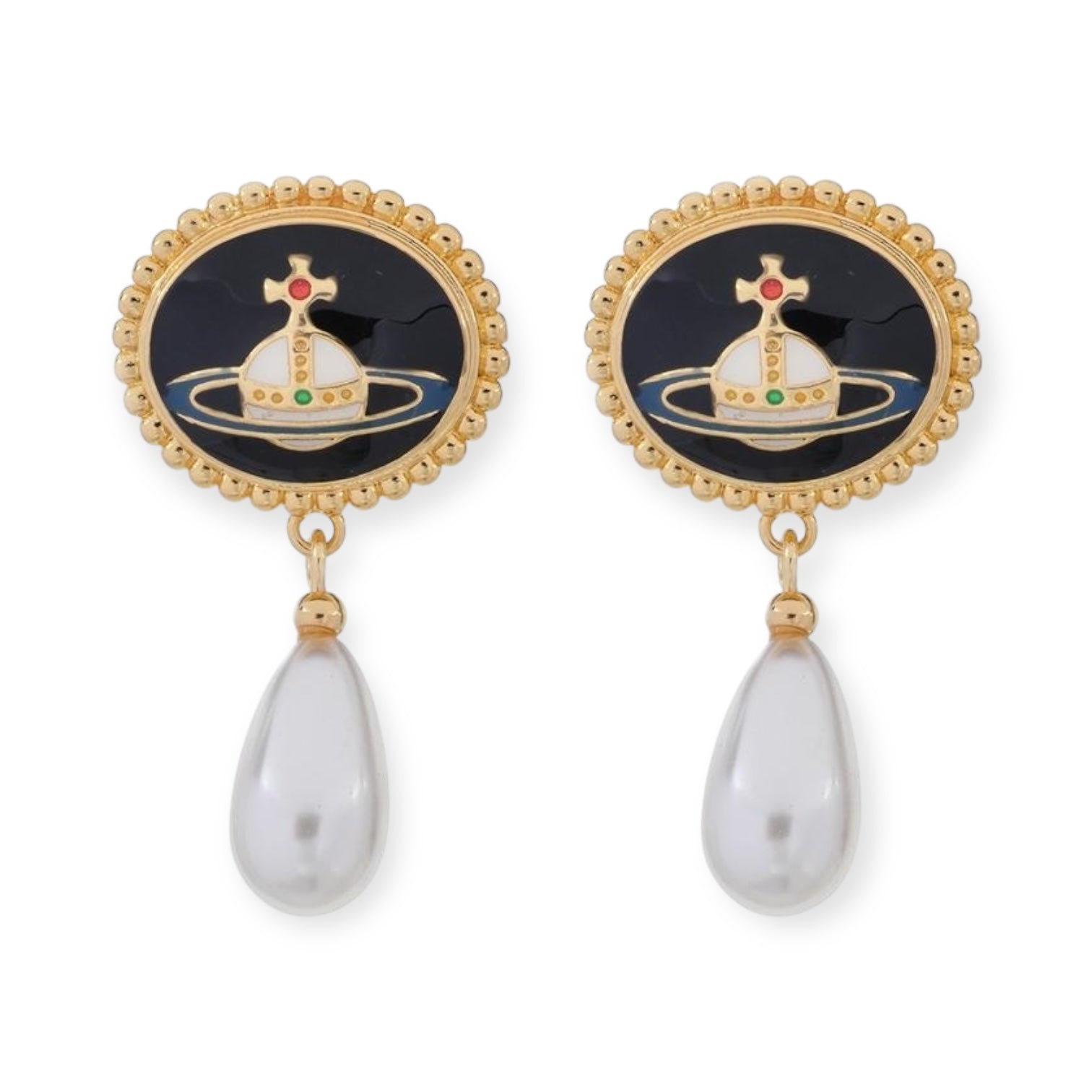 Pebble Engraved Orb Pendant Hanging Silver Pearl Drop Earrings (5 Colors)