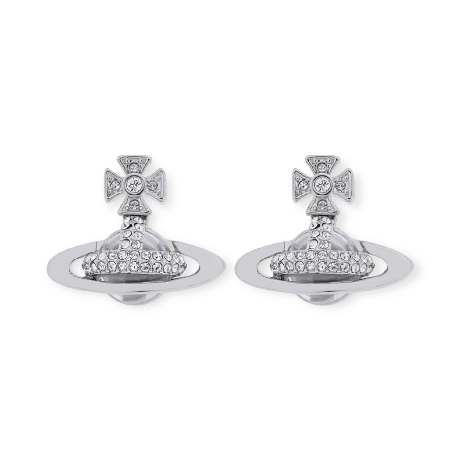 2D Gem Studded Clear Orb Pendant Earrings Gold & Silver (2 Colors)