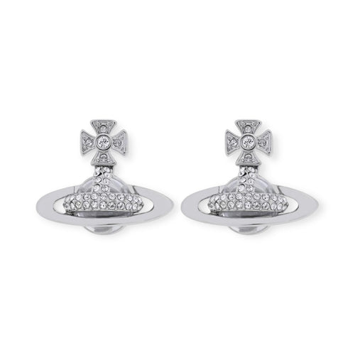 2D Gem Studded Clear Orb Pendant Earrings Gold & Silver (2 Colors)