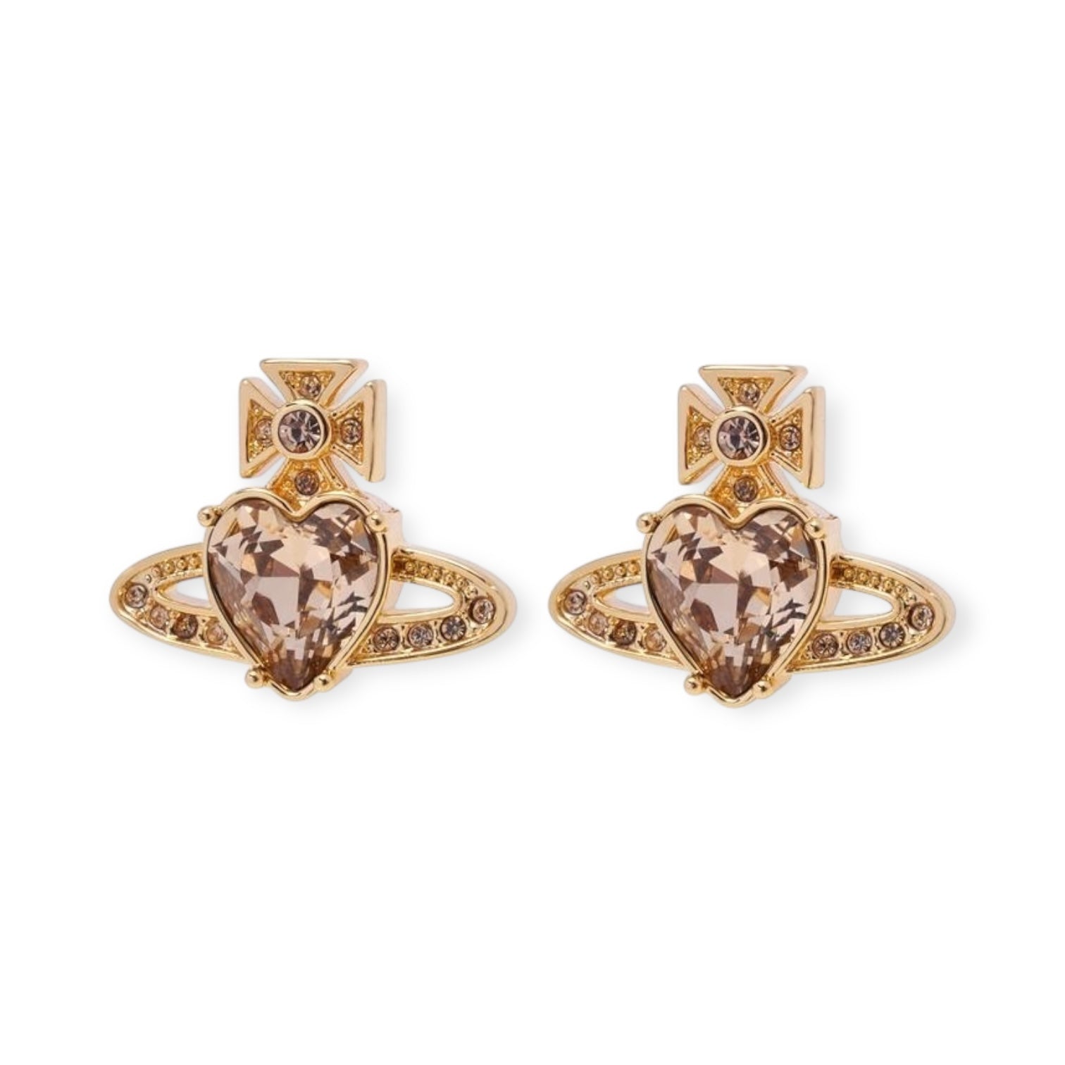 Princess Heart Shaped Gemstone Studded Orb 2D Pendant Earrings (5 Colors)