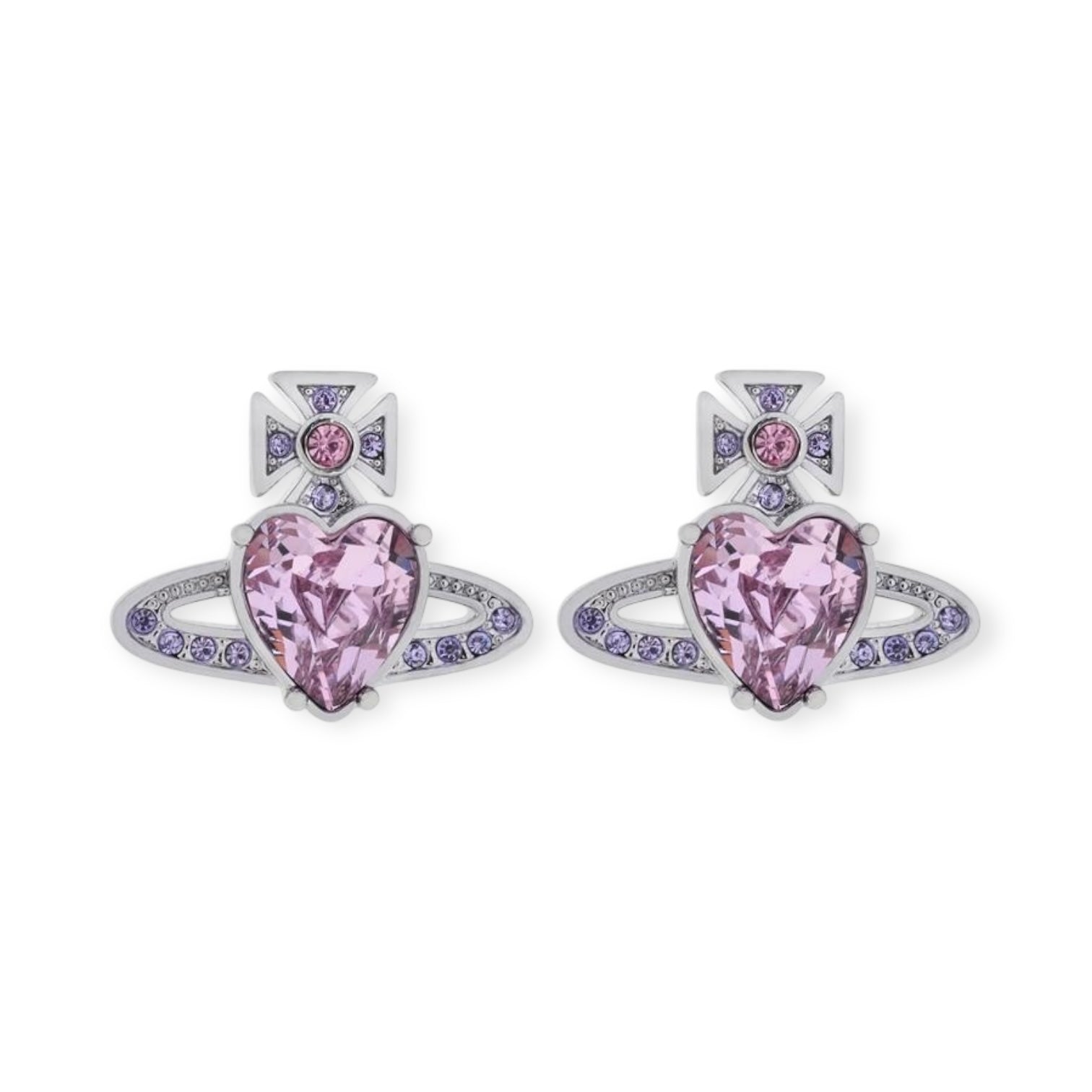 Princess Heart Shaped Gemstone Studded Orb 2D Pendant Earrings (5 Colors)