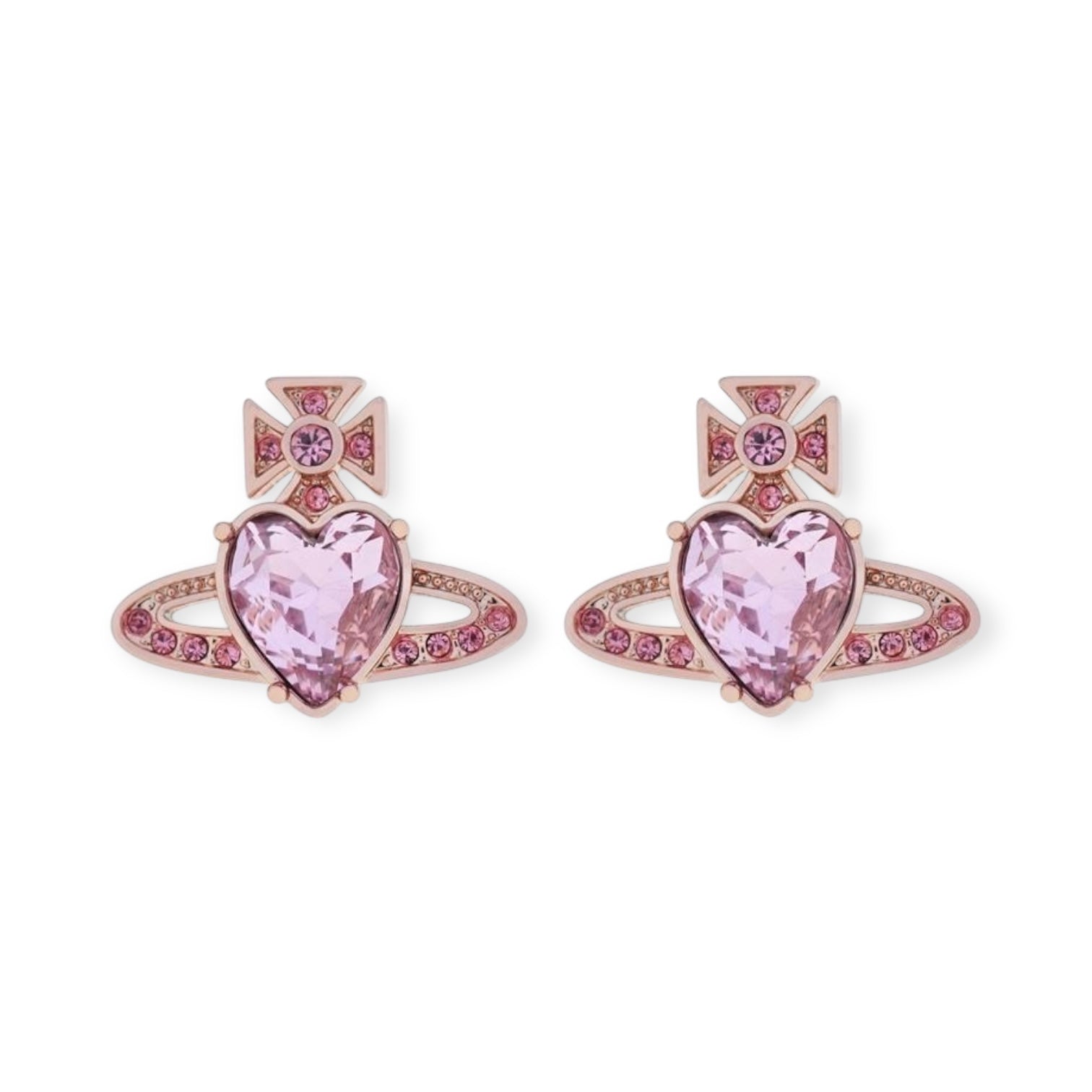 Princess Heart Shaped Gemstone Studded Orb 2D Pendant Earrings (5 Colors)