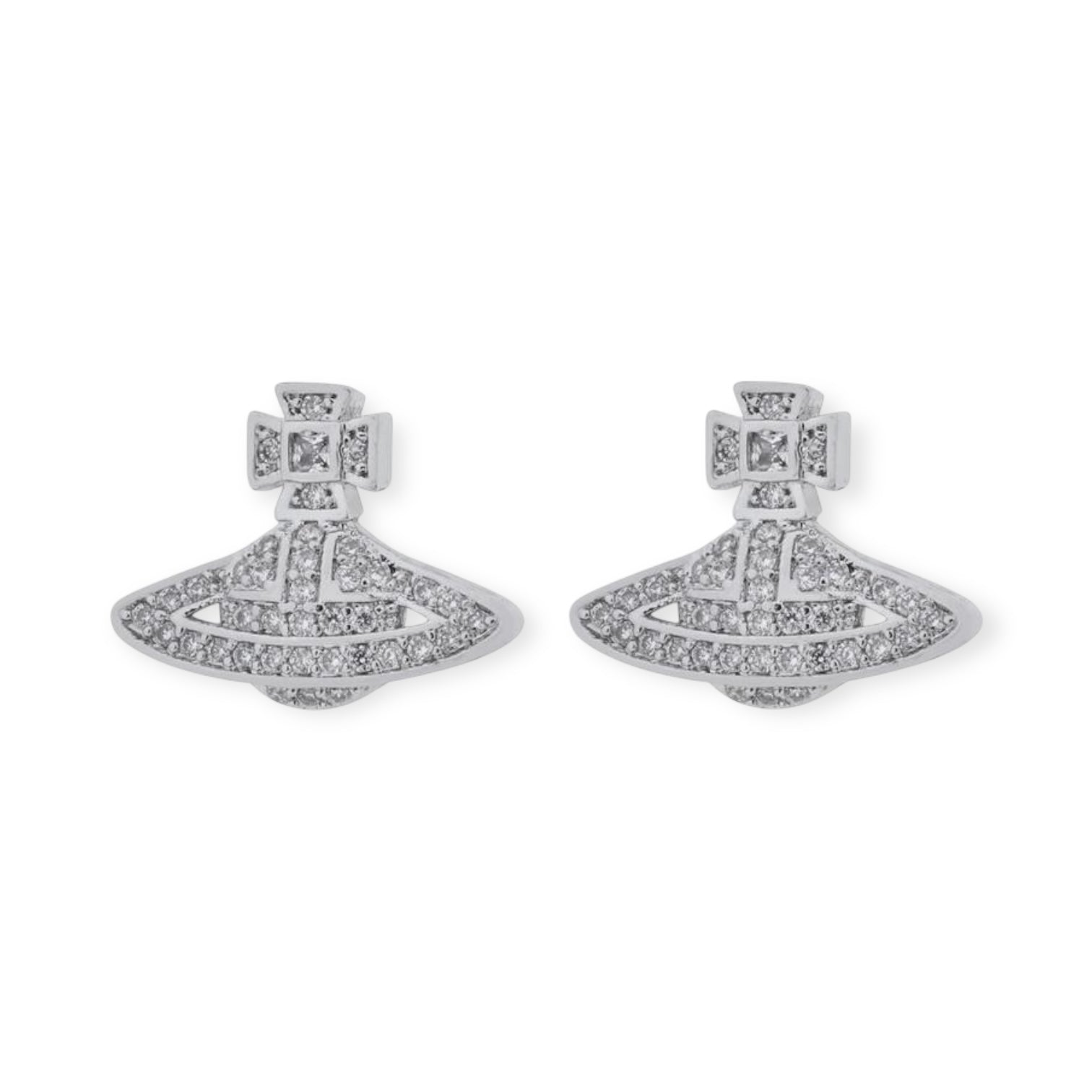 Mini Silver Gem Studded Orb Pendant Earrings (2 Colors)