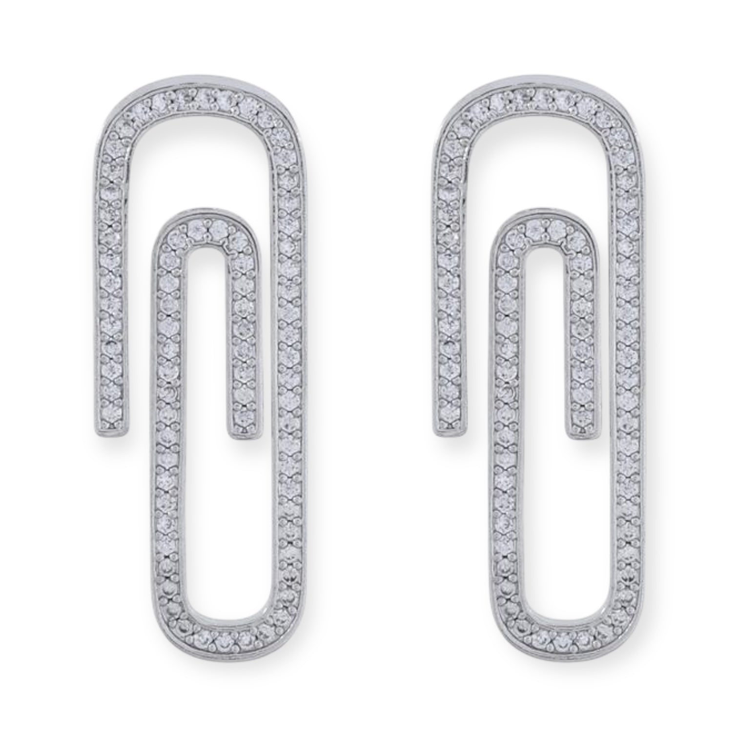 Gem Studded Paperclip Pendant Gold & Silver Earrings (2 Colors)