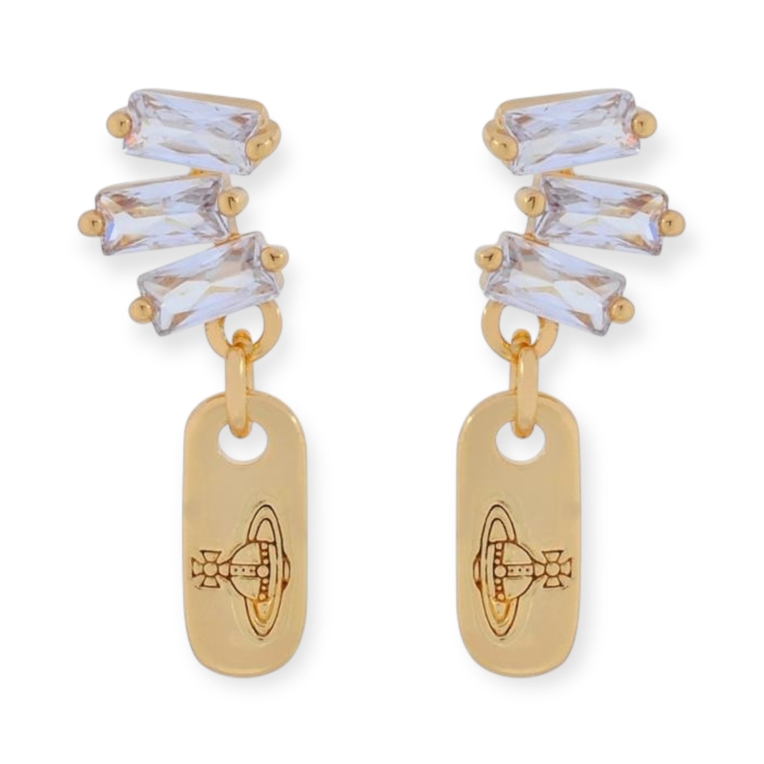 Crystal Shards Stud Orb/ Hanging Engraved Pendant Gold & Silver Earrings (2 Colors)