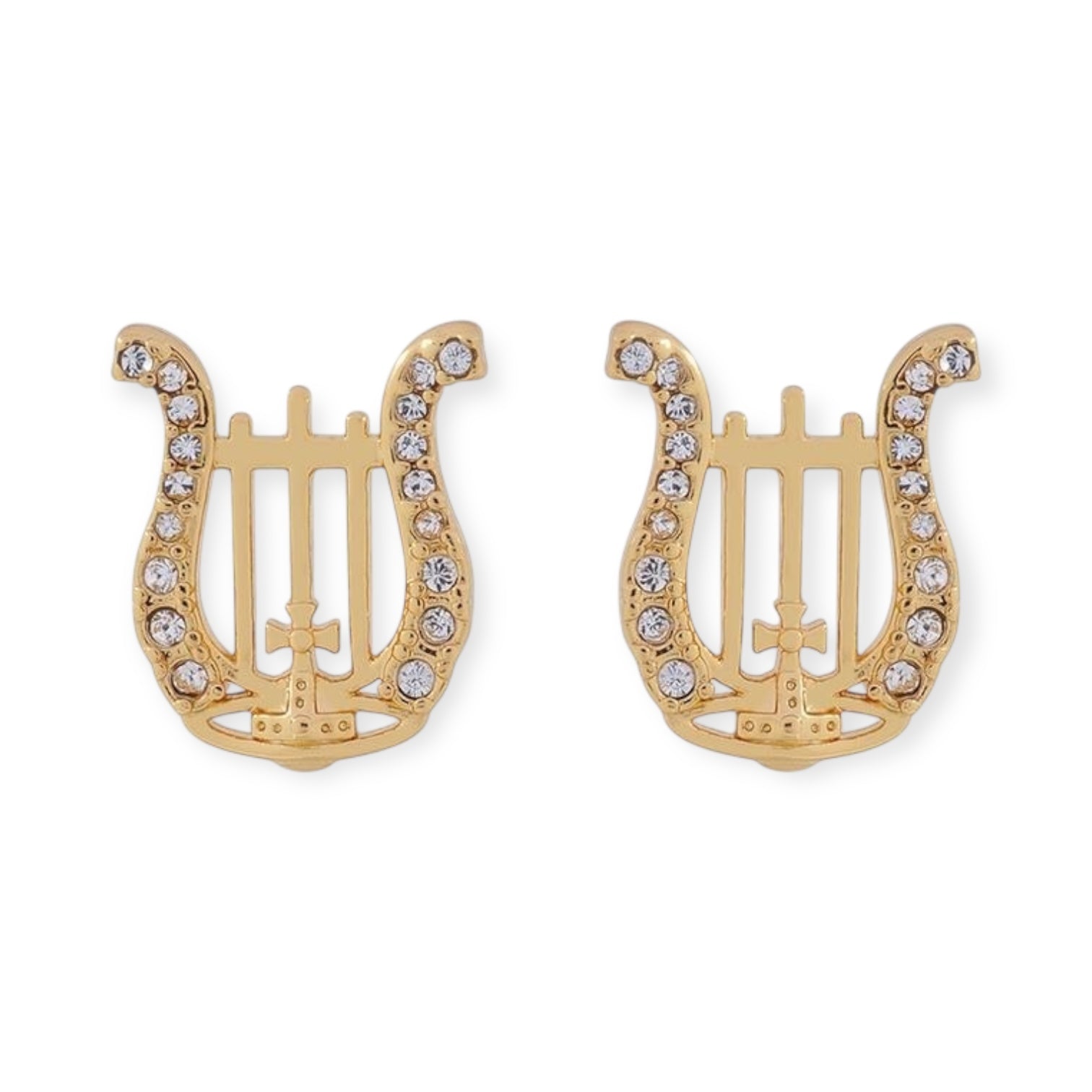 Gem Studded Horseshoe Orb Pendant Gem Gold & Silver Earrings (2 Colors)