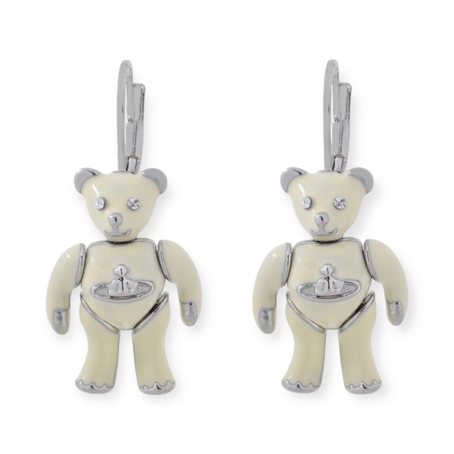 Adjustable Teddy Bear Pendant Milk White Cream Earrings (2 Colors)