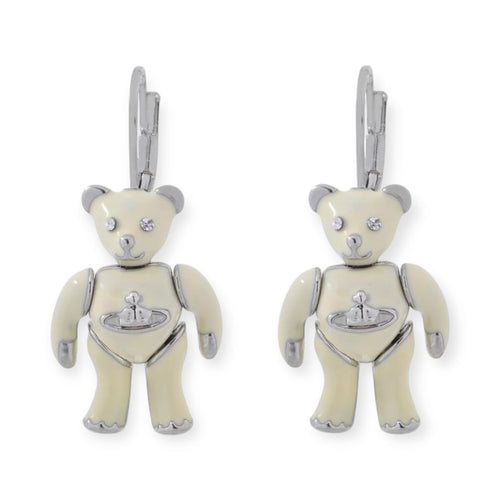Adjustable Teddy Bear Pendant Milk White Cream Earrings (2 Colors)