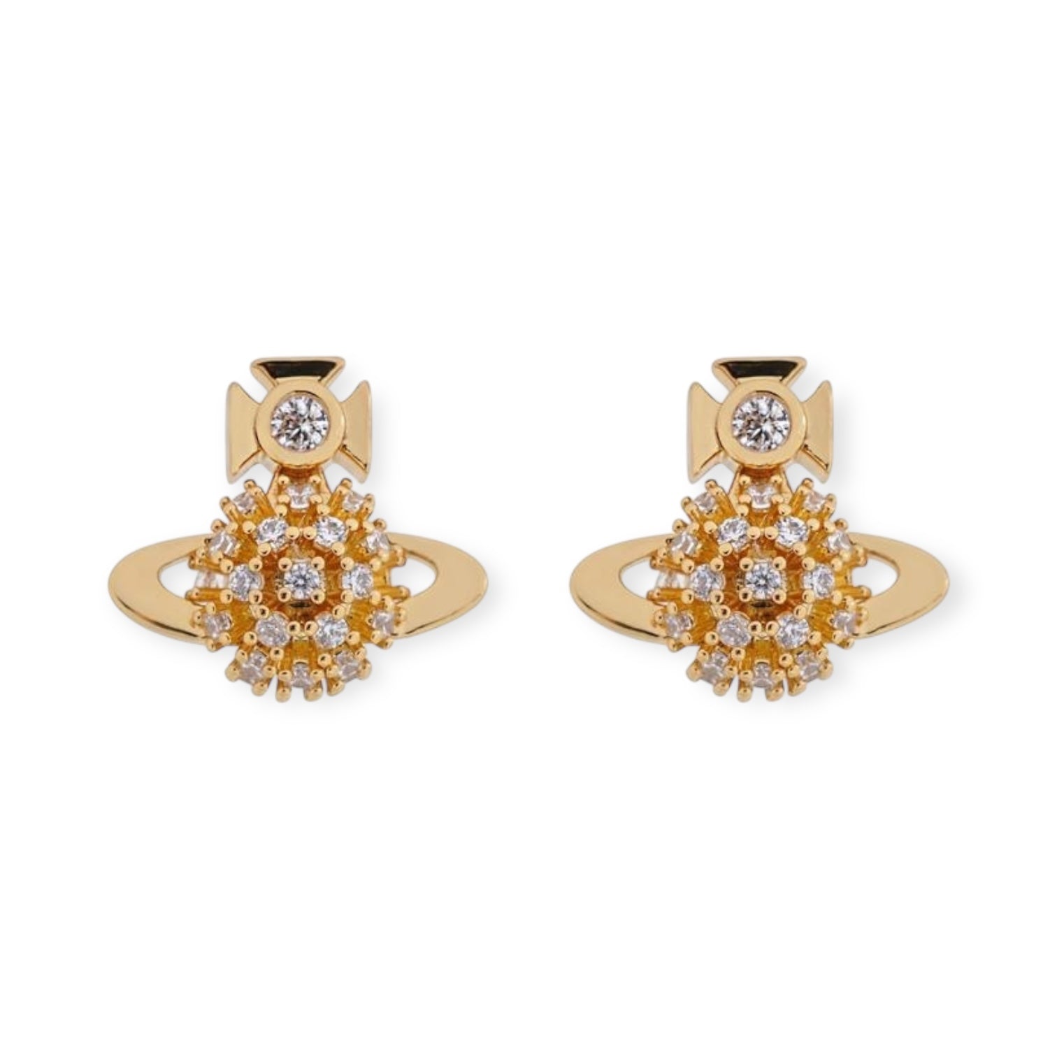 Multi Gem Crystal Design Abstract Orb Pendant Gold & Silver Stud Earrings (2 Colors)
