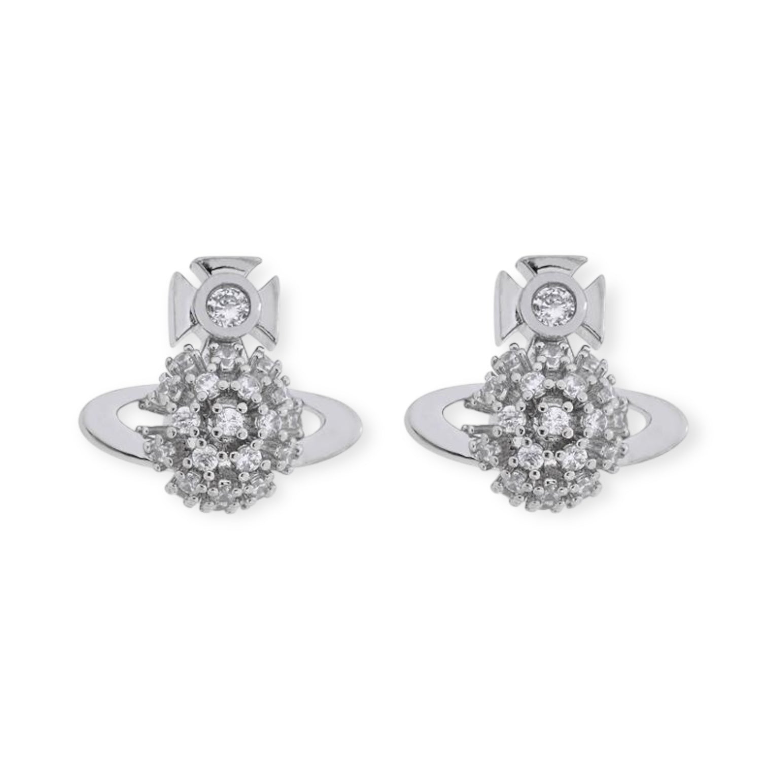 Multi Gem Crystal Design Abstract Orb Pendant Gold & Silver Stud Earrings (2 Colors)