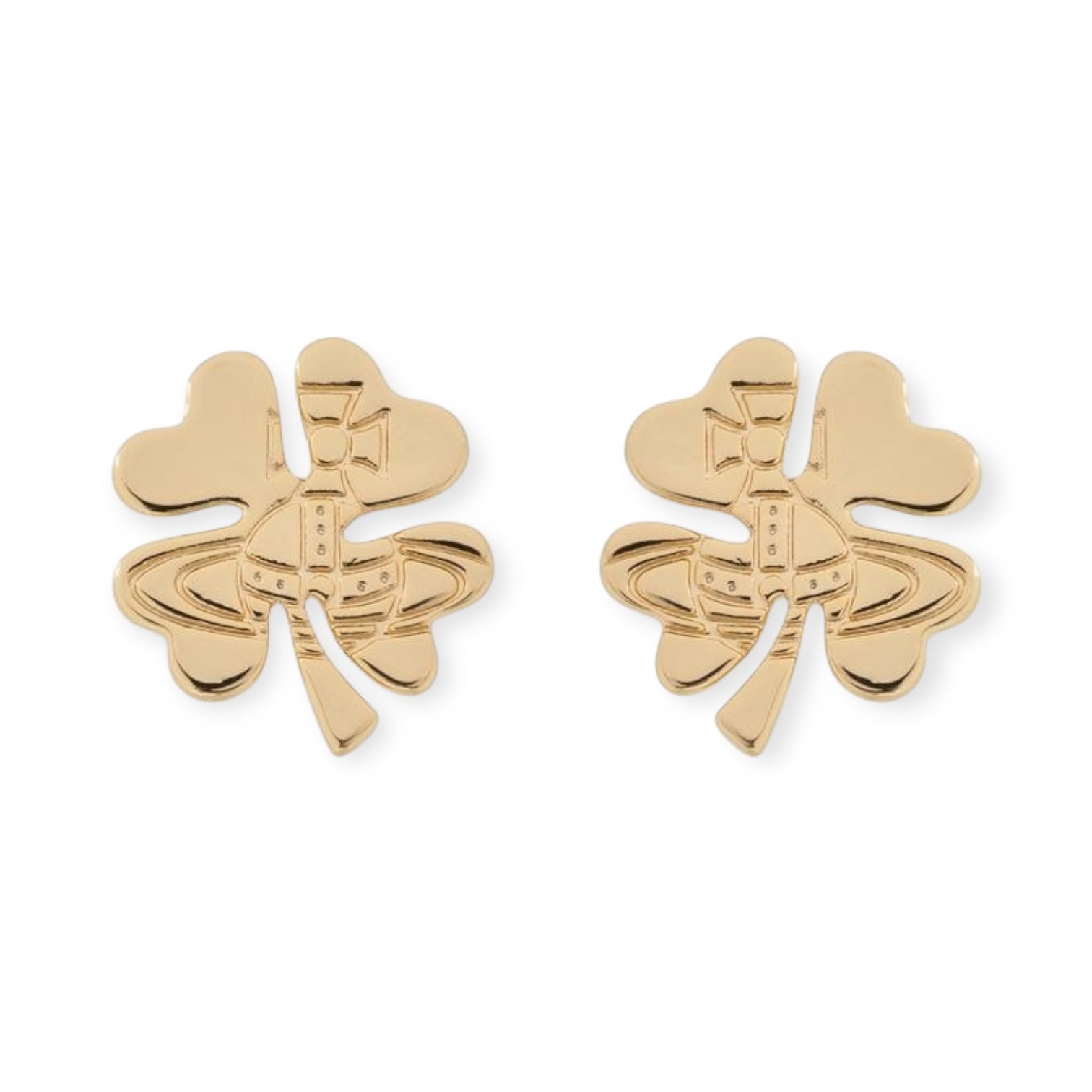 Lucky Clover Staple Engraved Orb Pendant Gold & Silver Stud Earrings (2 Colors)