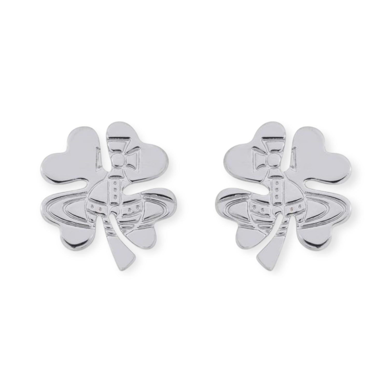 Lucky Clover Staple Engraved Orb Pendant Gold & Silver Stud Earrings (2 Colors)