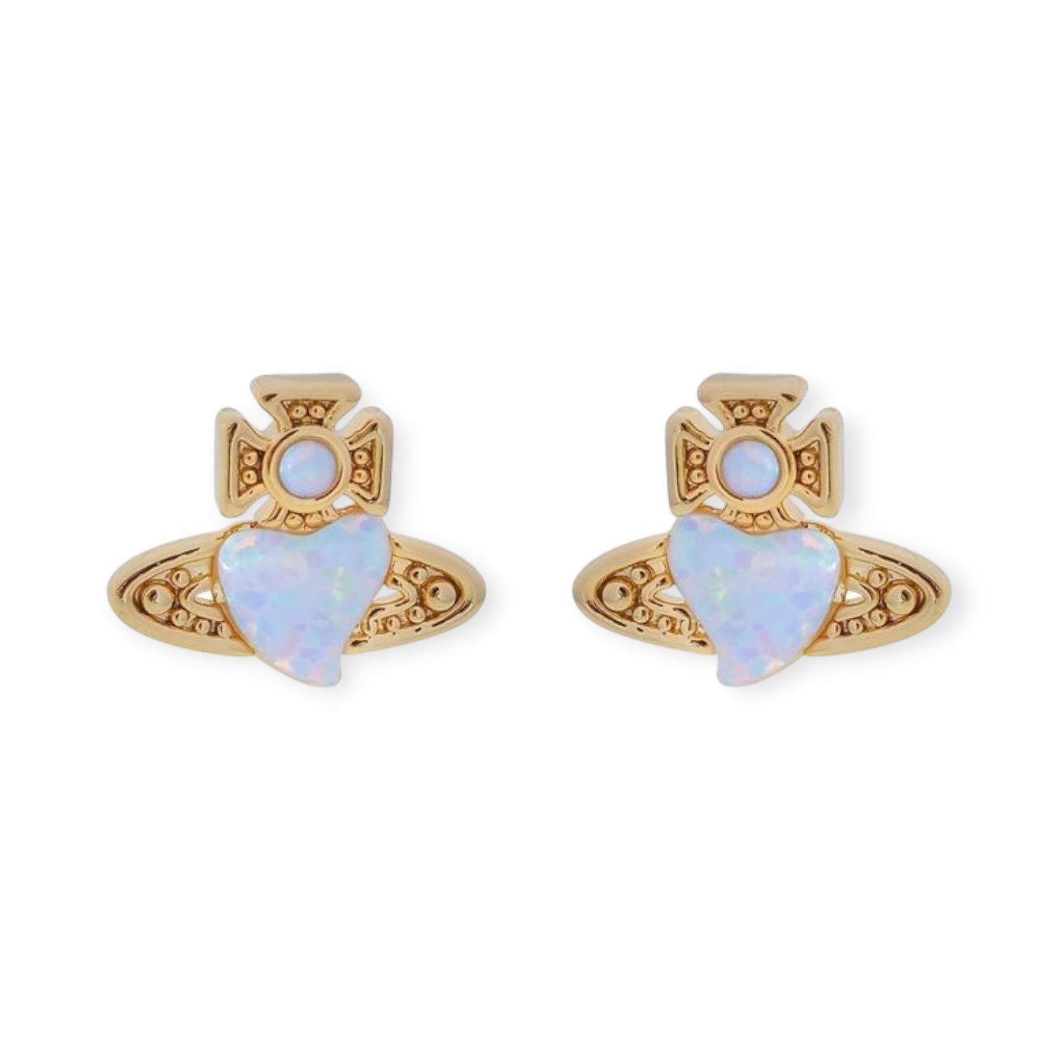 Mini Heart Orb Iridescent Design Pendant Stud Earrings (3 Colors)