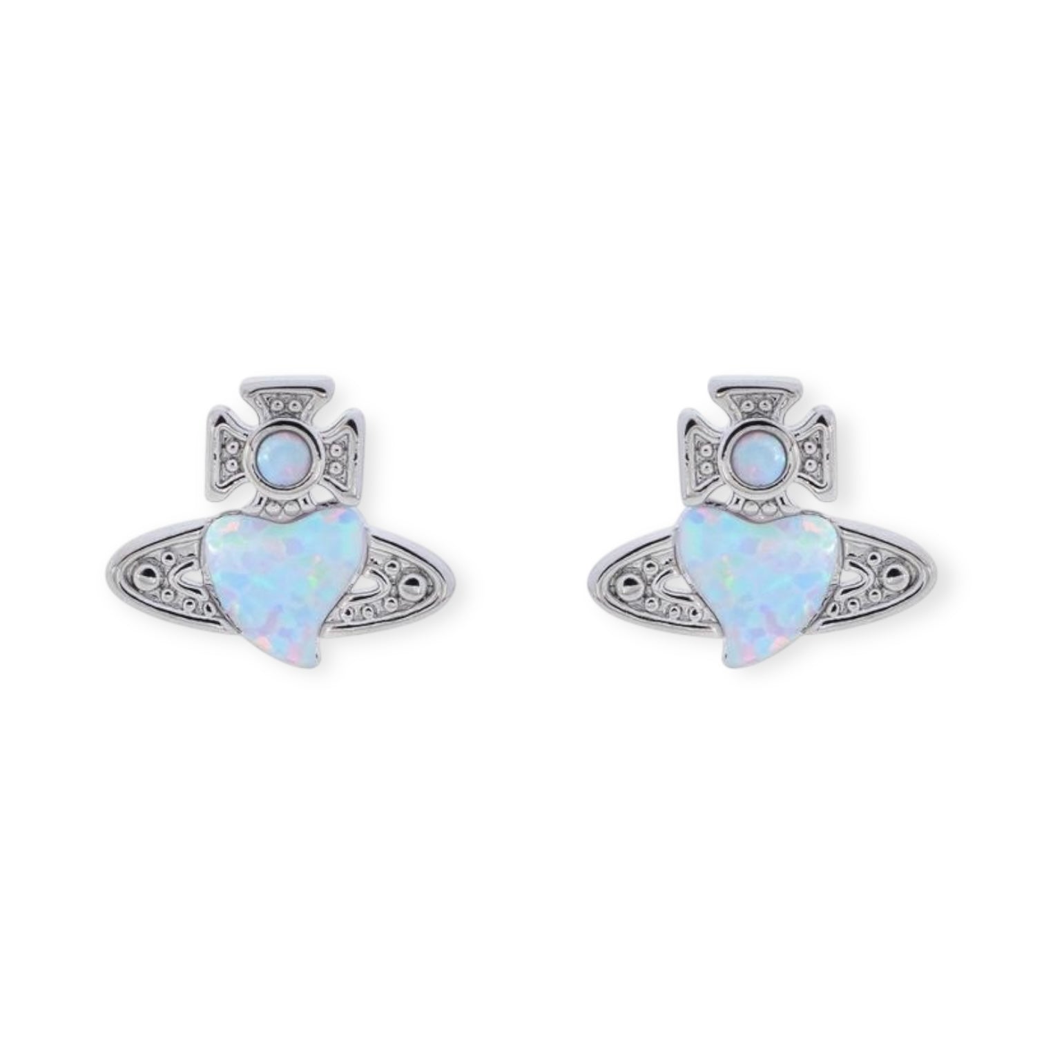 Mini Heart Orb Iridescent Design Pendant Stud Earrings (3 Colors)