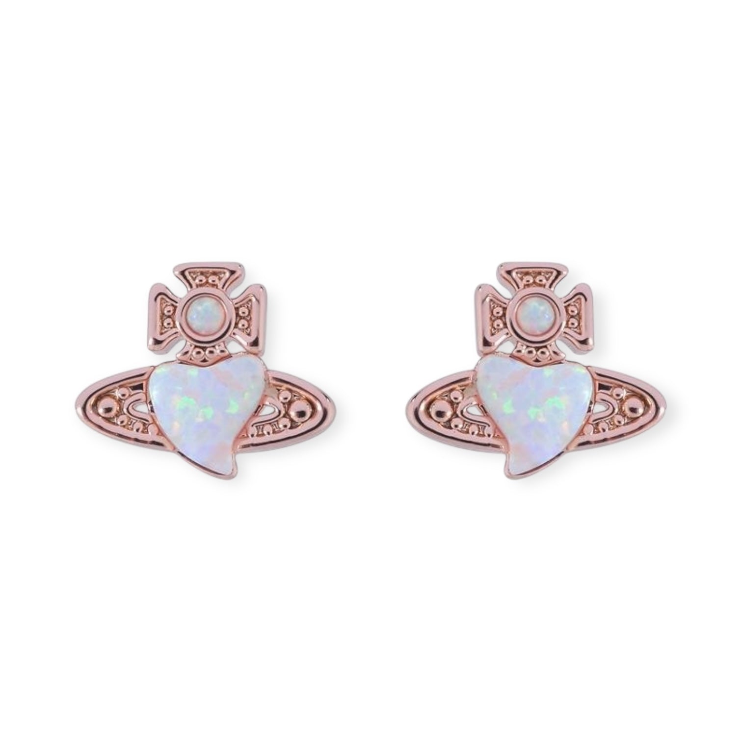 Mini Heart Orb Iridescent Design Pendant Stud Earrings (3 Colors)