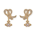 Gem Studded Bow Ribbon Mini Orb Hanging Pendant Gold & Silver Stud Earrings (2 Colors)