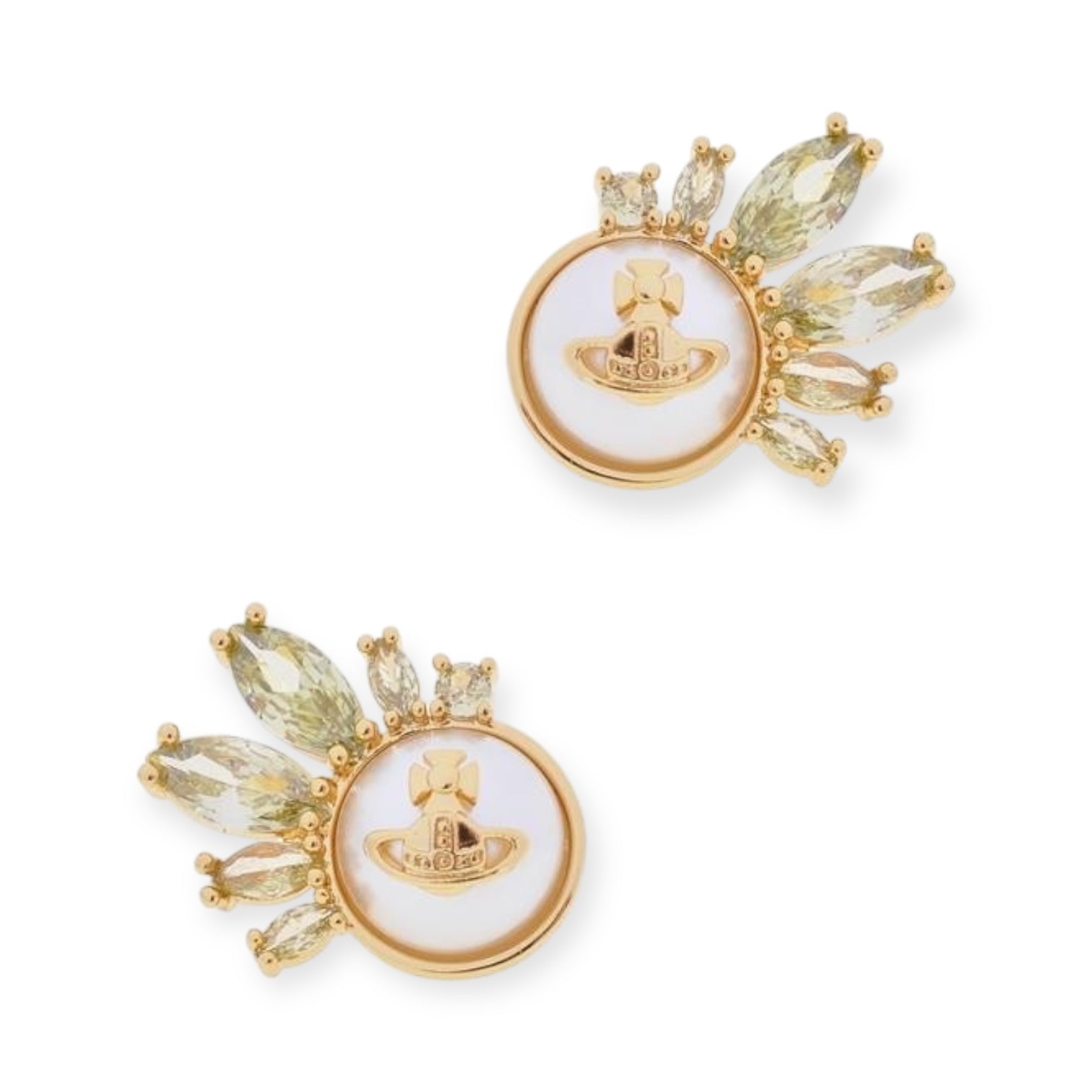 2D Pearl Orb Pendant Hanging Crystal Shards Design Stud Earrings (3 Colors)
