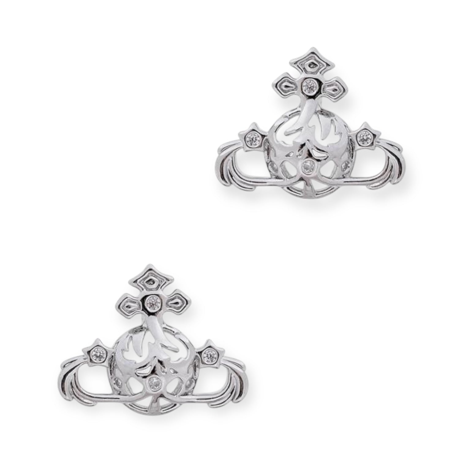 Abstract Gapped Orb Pendant Gem Star Details Gold & Silver Stud Earrings (2 Colors)