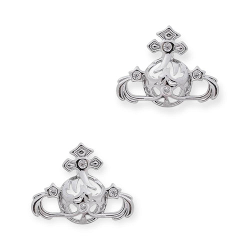 Abstract Gapped Orb Pendant Gem Star Details Gold & Silver Stud Earrings (2 Colors)
