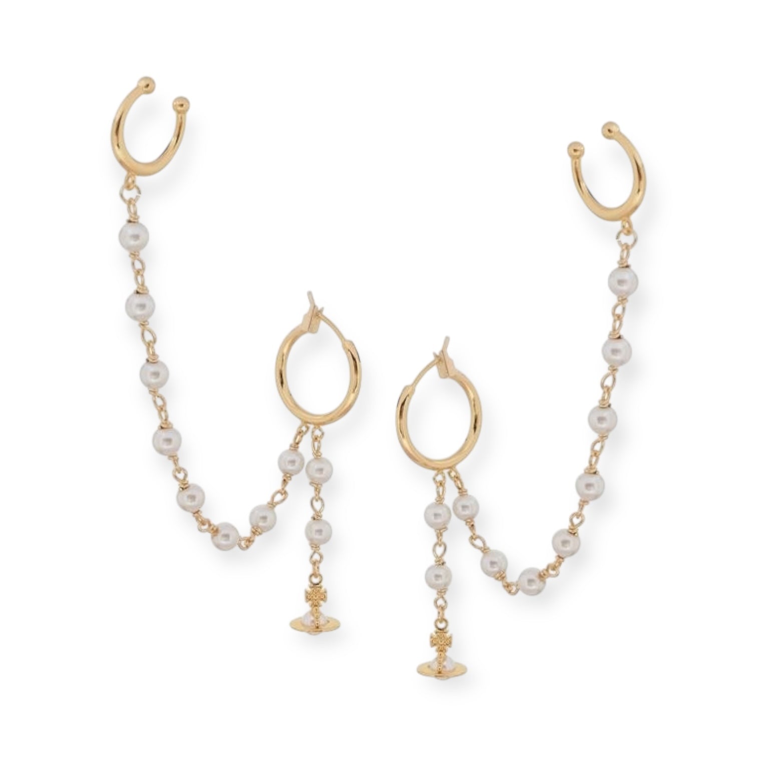 Multi Link Broken Pearl Water Drop Design Hanging Hoop Earrings (3 Colors)