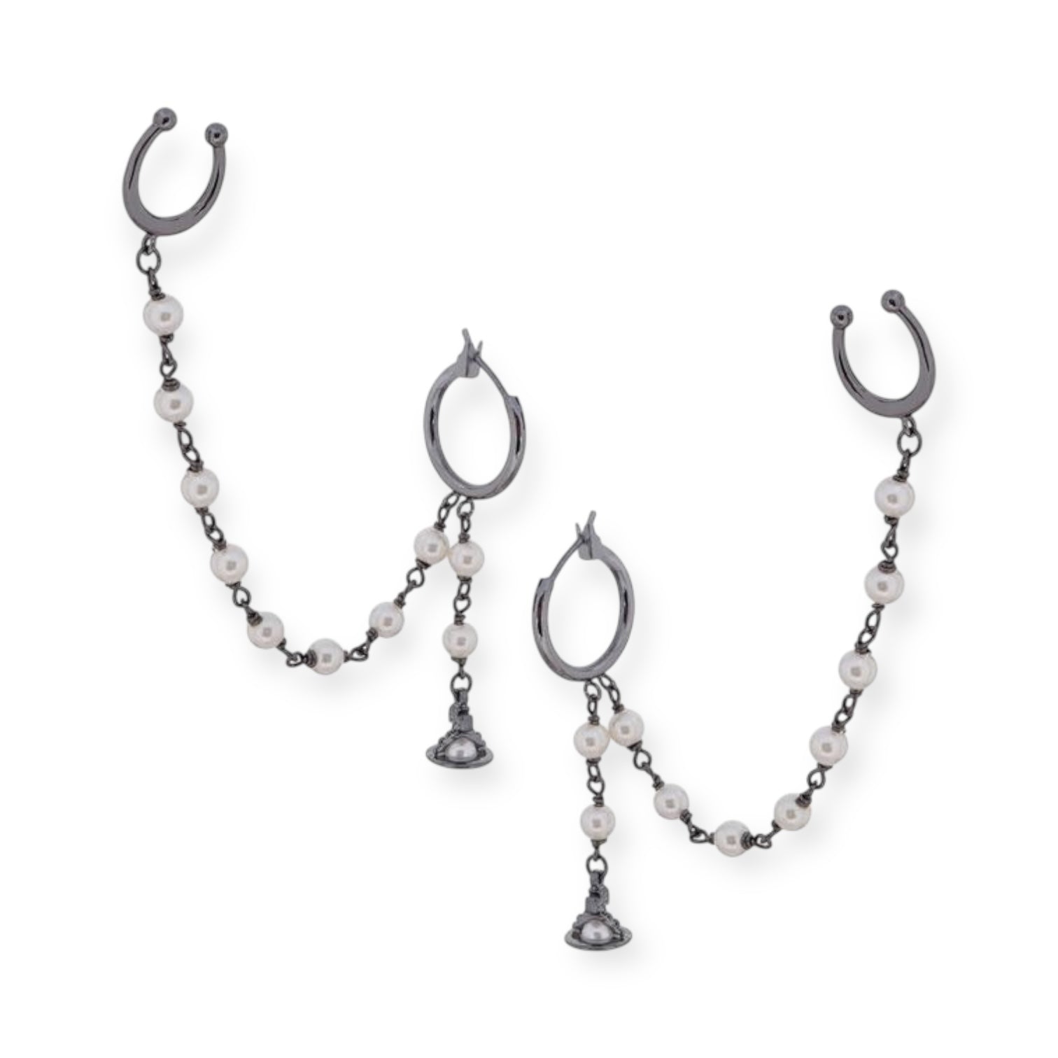 Multi Link Broken Pearl Water Drop Design Hanging Hoop Earrings (3 Colors)