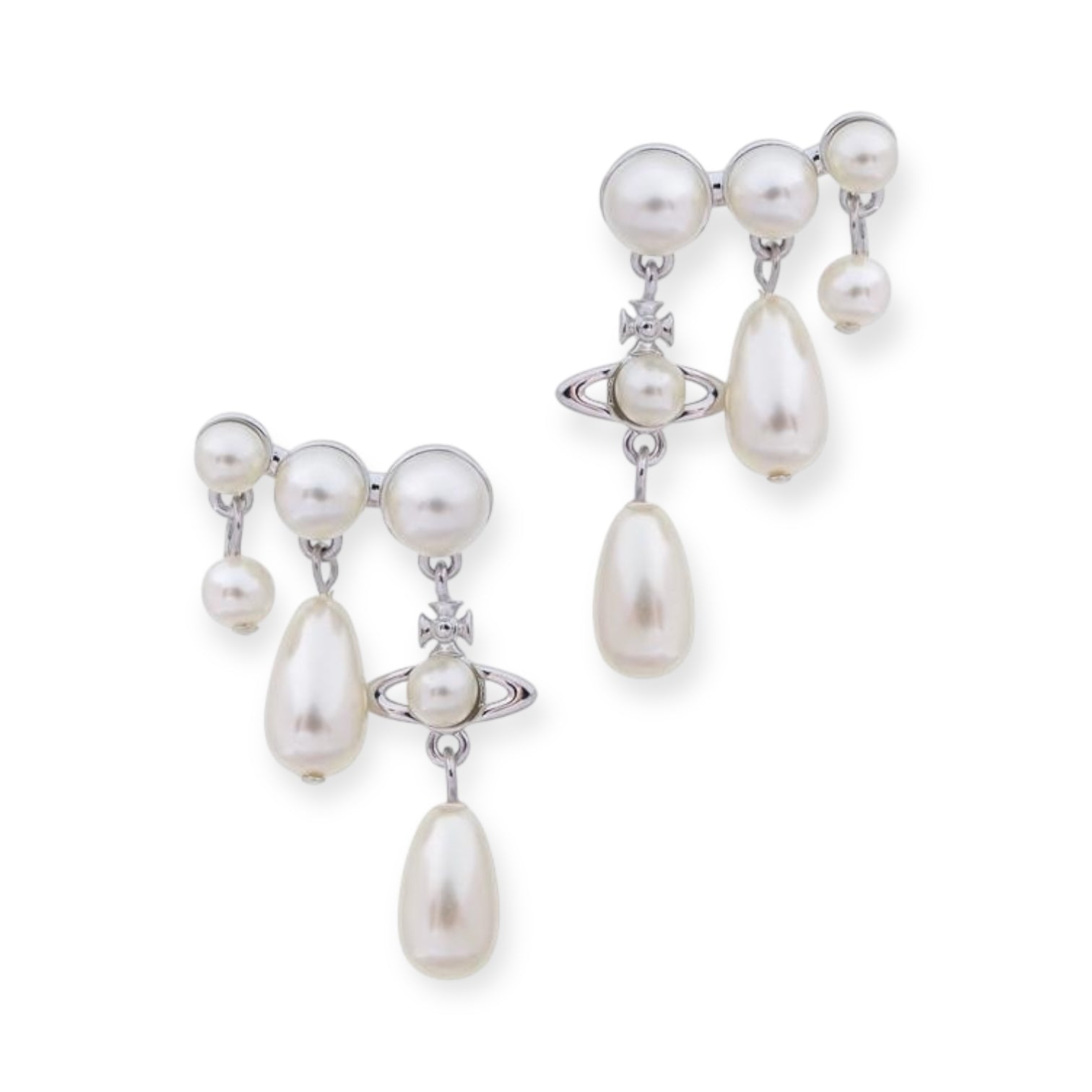 Mini Pearl Orb Hanging Tear Drop Pendant Gold & Silver Stud Earrings (2 Colors)