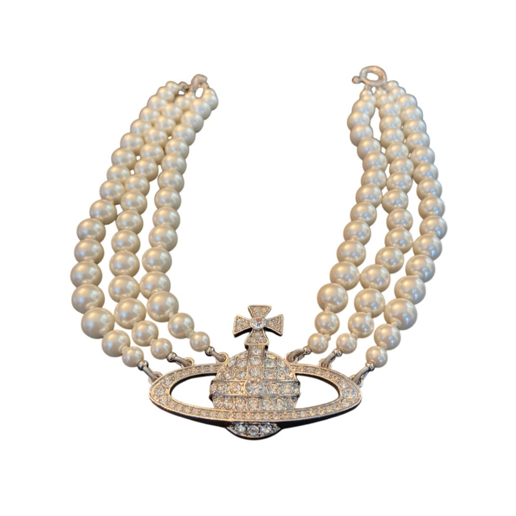 Triple Layer Beaded Orb Pendant Necklace Gold & Silver