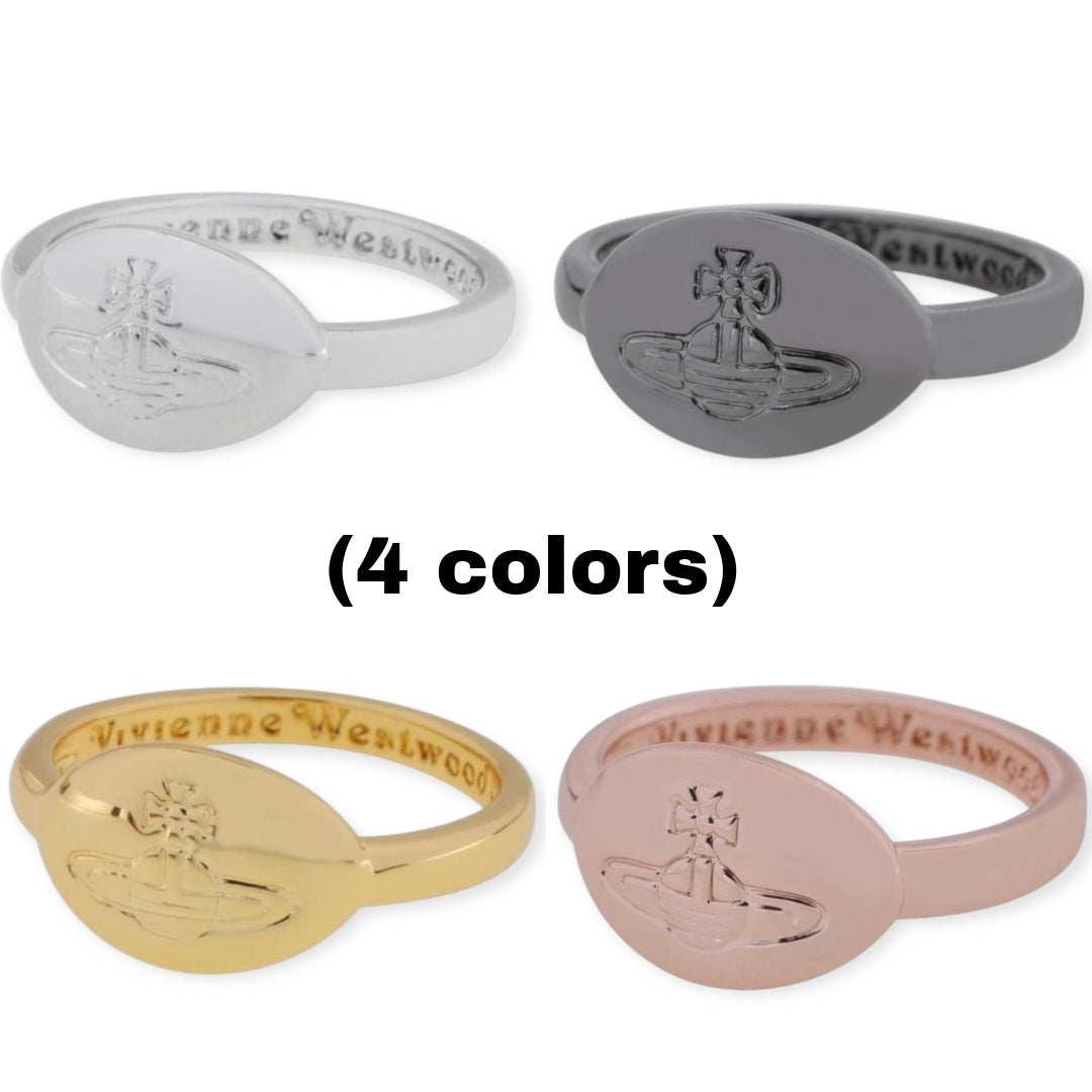 Flat Oval Shape Orb Engraved Design Stamp Signet Ring (4 colors)