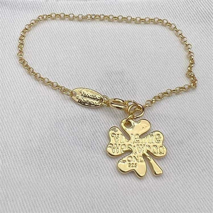Lucky Clover Staple Engraved Orb Pendant Bracelet Gold & Silver (2 Colors)