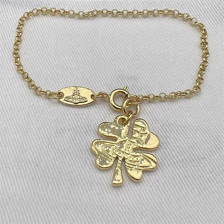 Lucky Clover Staple Engraved Orb Pendant Bracelet Gold & Silver (2 Colors)