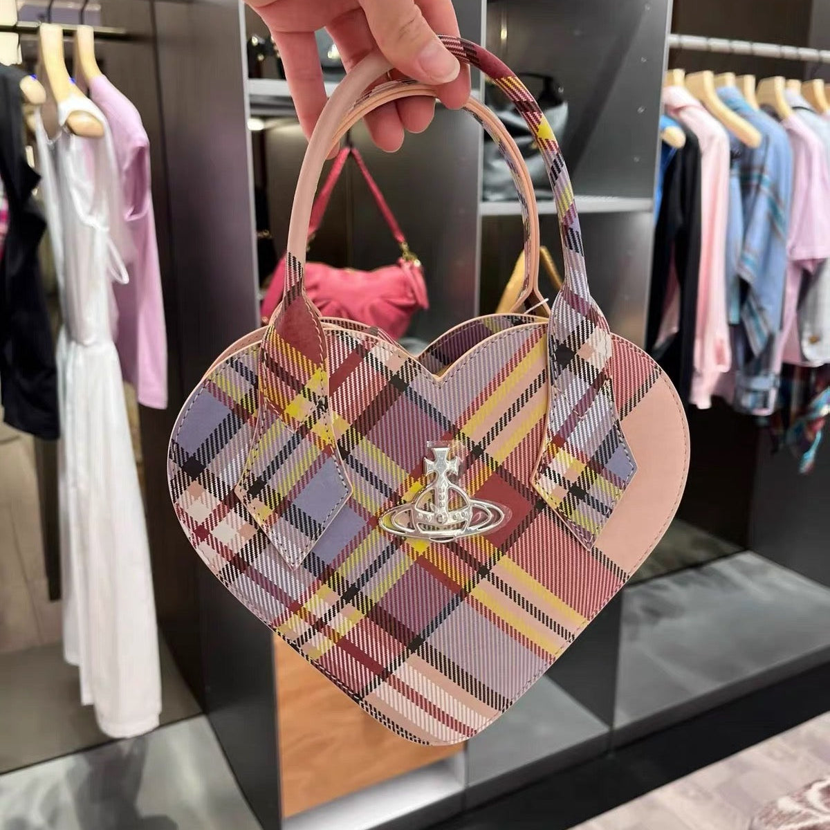 Colourful Textured Pattern Heart Shape Shoulder Bag