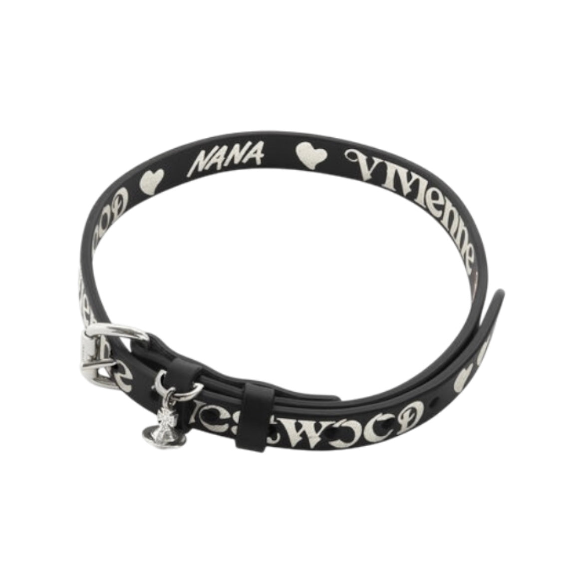 Nana Detail Black and Silver Leather Belt Choker Necklace