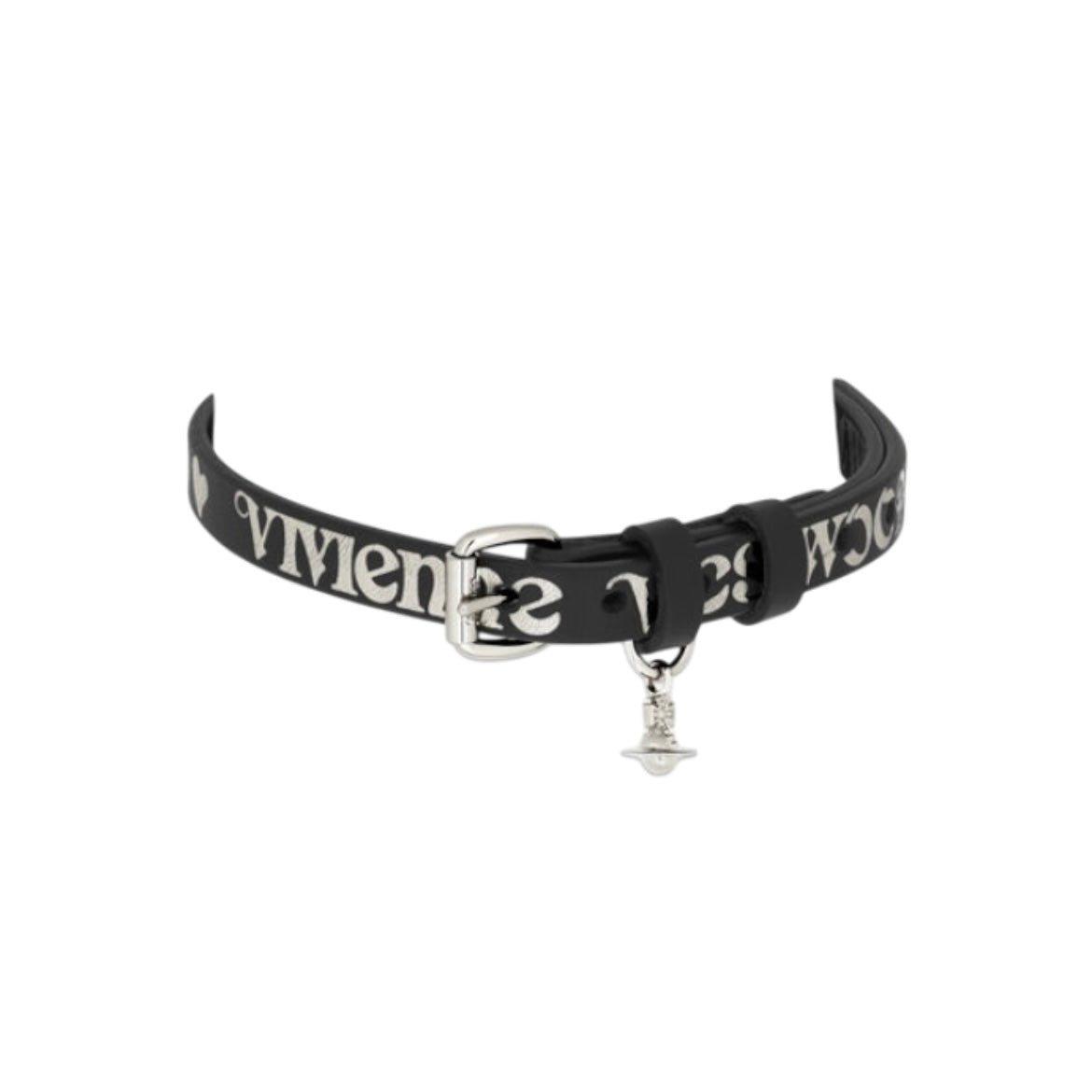 Nana Detail Black and Silver Leather Belt Choker Necklace