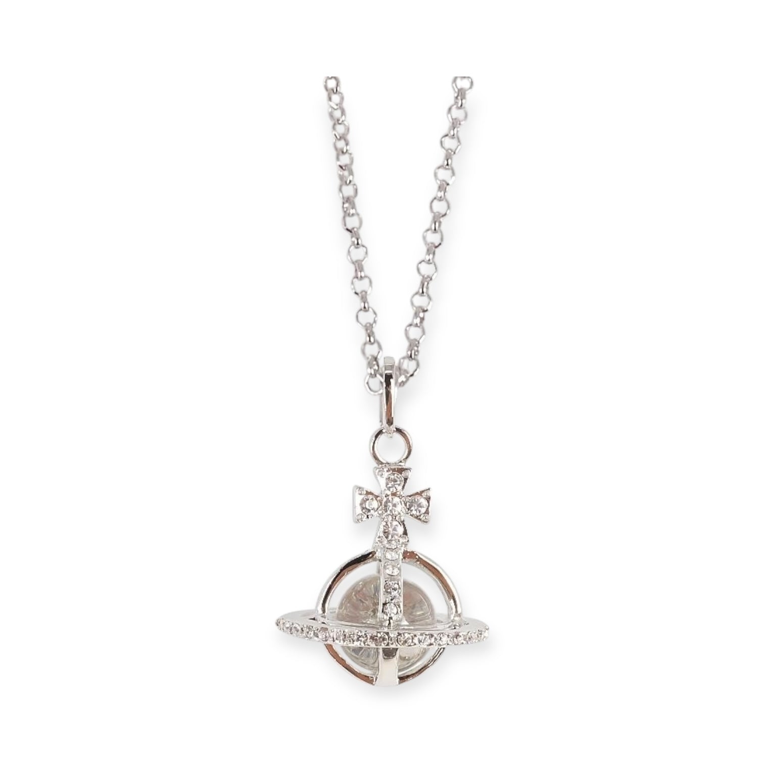Silver Rim Glass Ball Orb Pendant Necklace