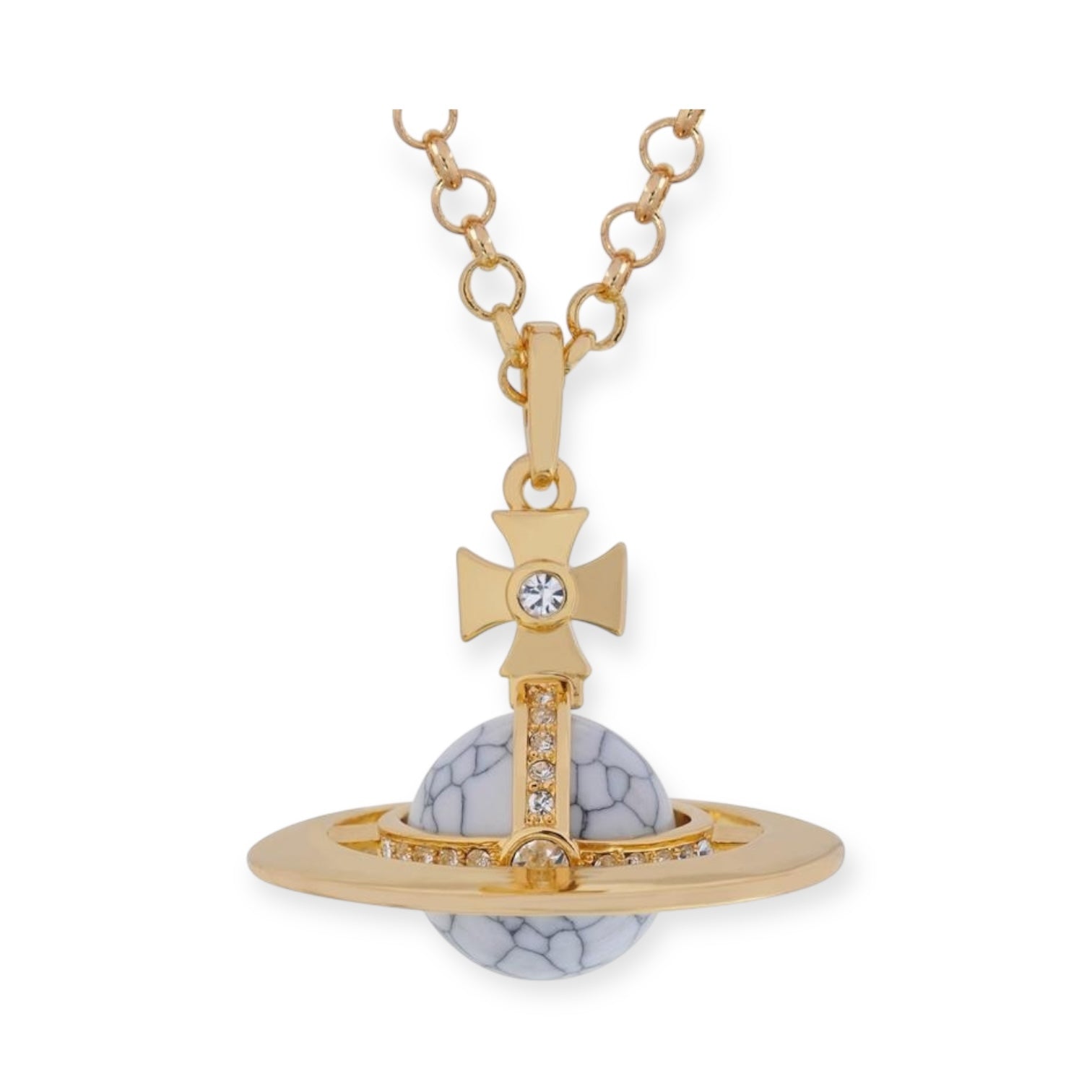 Gold & Silver Marble Design Orb Necklace (20MM & 10MM)