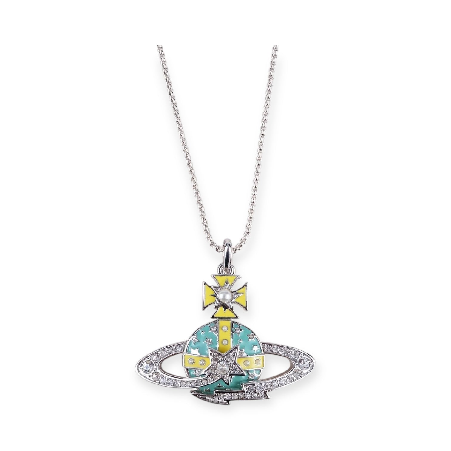 Multicolor Pearl Studded Orb Shooting Star Saturn Necklace (3 colors)