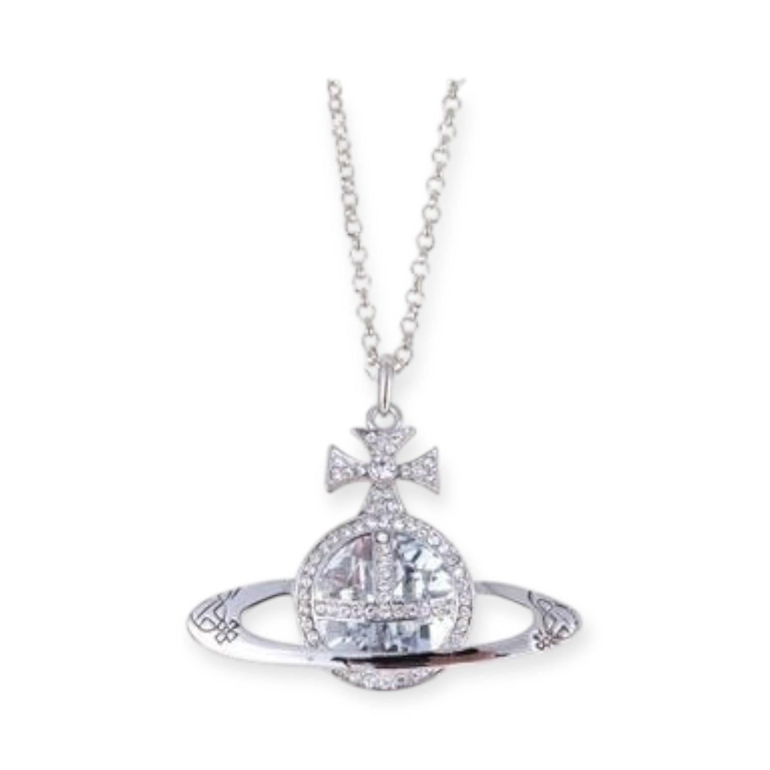Colored Gem Engraved Orb Orbit Pendant Necklace (6 Colors)