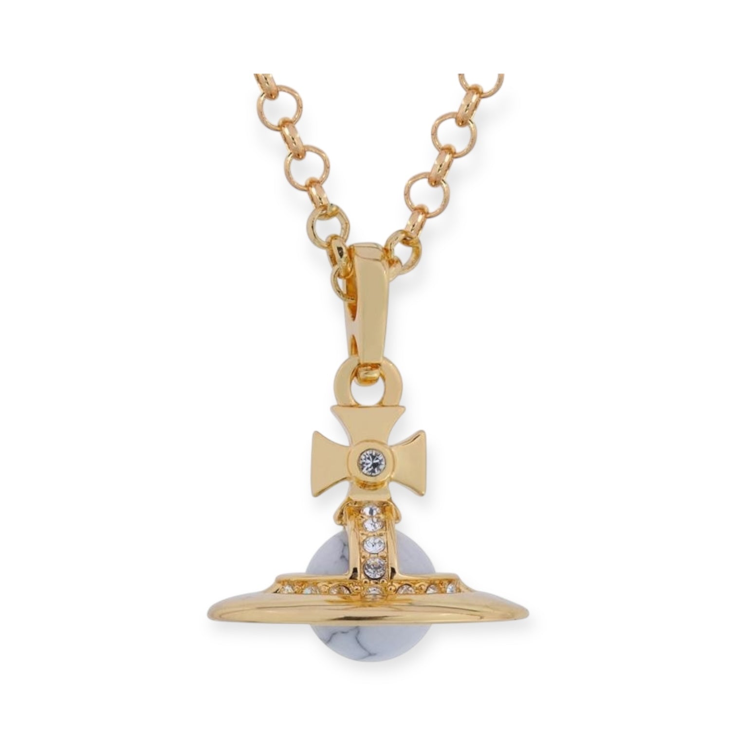 Gold & Silver Marble Design Orb Necklace (20MM & 10MM)