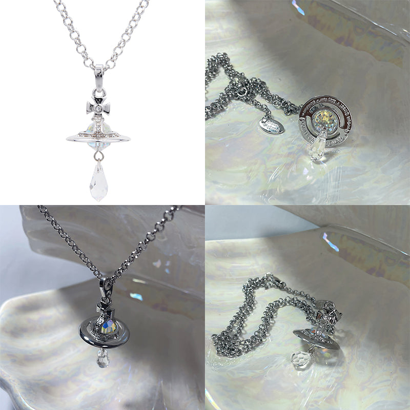 Crystal Orb Water Drop Black Crystal Pendant Necklace (4 Colors)