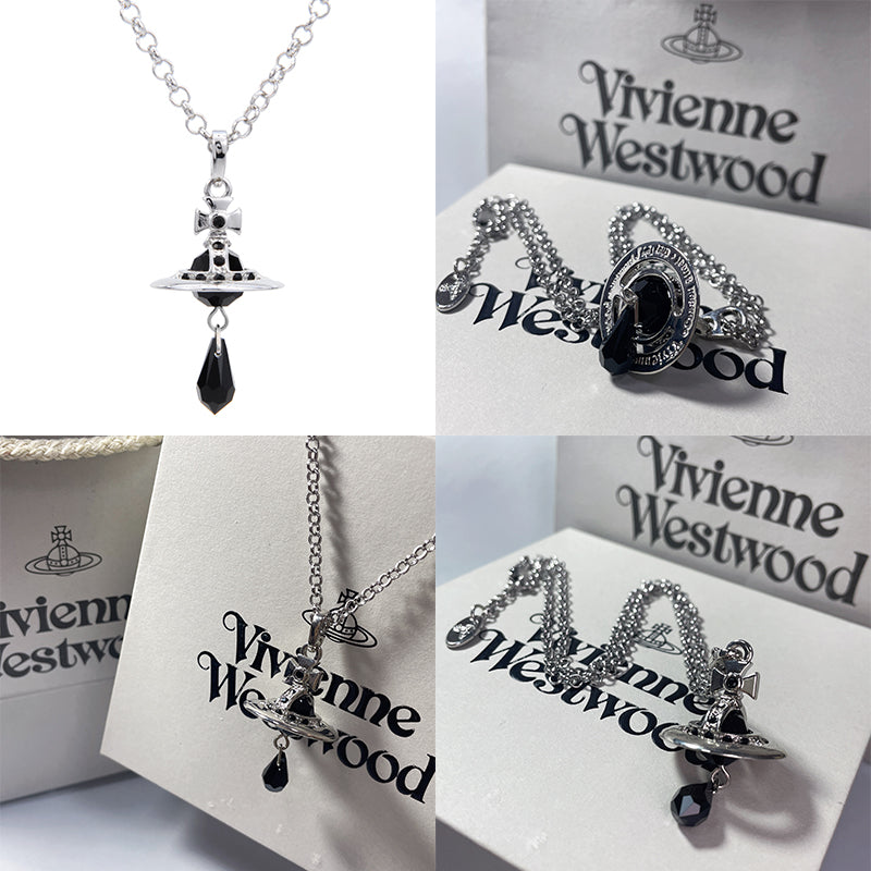Crystal Orb Water Drop Black Crystal Pendant Necklace (4 Colors)